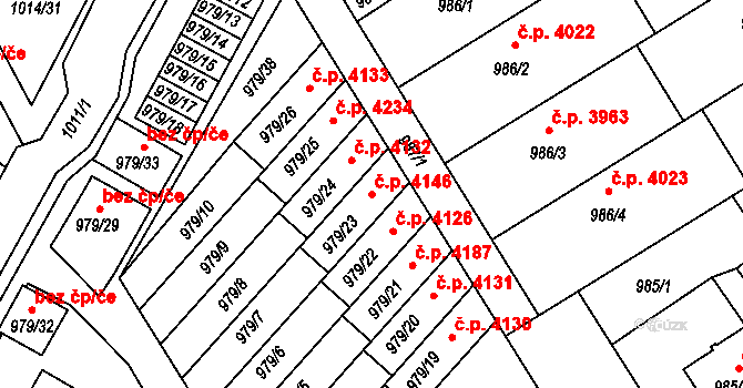 Mšeno nad Nisou 4146, Jablonec nad Nisou na parcele st. 979/23 v KÚ Mšeno nad Nisou, Katastrální mapa