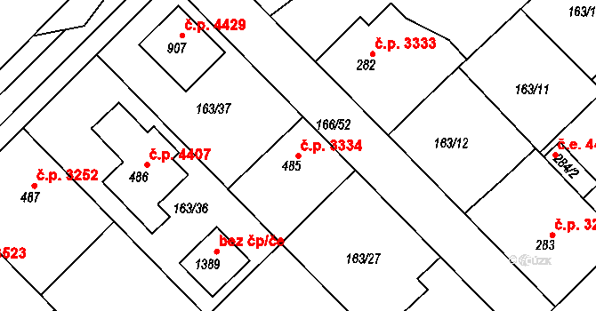 Jihlava 3334 na parcele st. 485 v KÚ Bedřichov u Jihlavy, Katastrální mapa