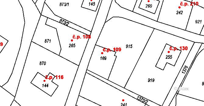Pihel 109, Nový Bor na parcele st. 169 v KÚ Pihel, Katastrální mapa