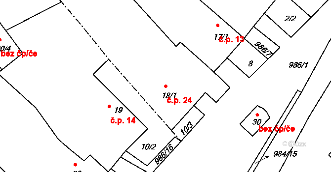 Dvorce 24 na parcele st. 18/1 v KÚ Dvorce u Jihlavy, Katastrální mapa