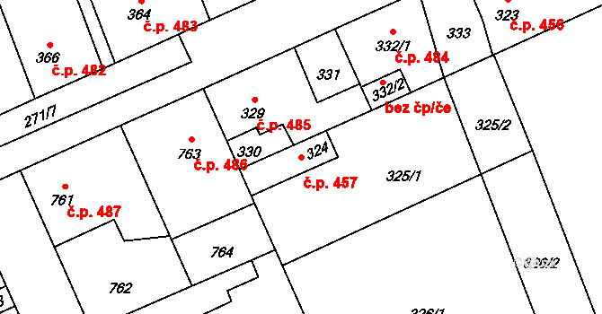 Dubí 457, Kladno na parcele st. 324 v KÚ Dubí u Kladna, Katastrální mapa