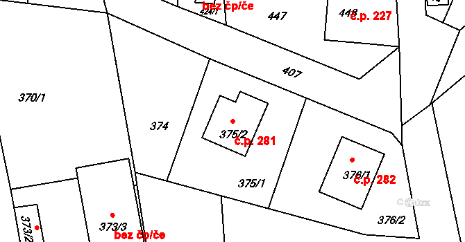 Neveklov 281 na parcele st. 375/2 v KÚ Neveklov, Katastrální mapa