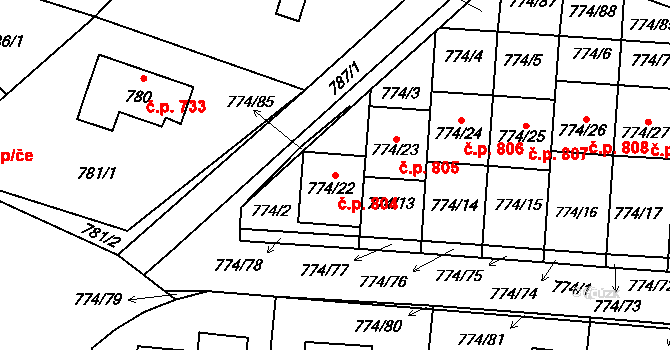 Libušín 804 na parcele st. 774/22 v KÚ Libušín, Katastrální mapa