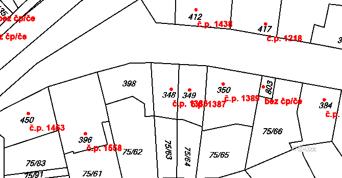 Švermov 1386, Kladno na parcele st. 348 v KÚ Hnidousy, Katastrální mapa