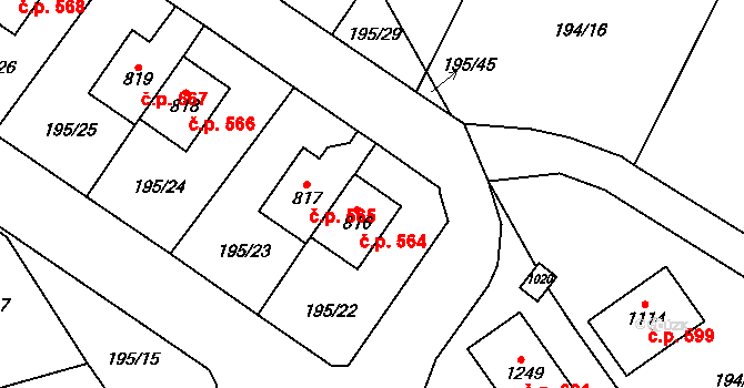 Košťany 564 na parcele st. 816 v KÚ Košťany, Katastrální mapa