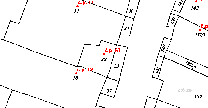 Lazce 67, Troubelice na parcele st. 32 v KÚ Lazce u Troubelic, Katastrální mapa