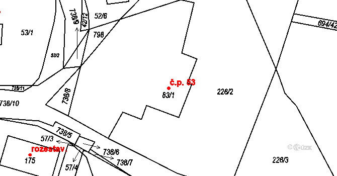 Milovice u Hořic 53 na parcele st. 83/1 v KÚ Milovice u Hořic, Katastrální mapa