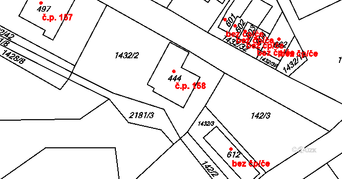 Borová 158 na parcele st. 444 v KÚ Borová u Poličky, Katastrální mapa
