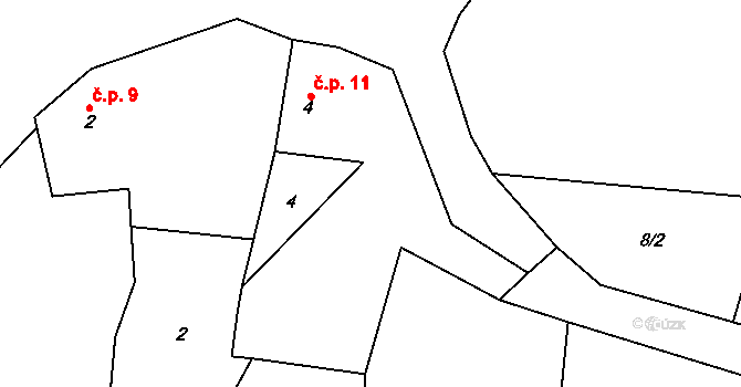 Holušice 11, Sedlice na parcele st. 4 v KÚ Holušice u Mužetic, Katastrální mapa