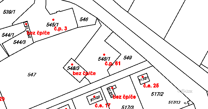 Pudlov 61, Bohumín na parcele st. 548/1 v KÚ Pudlov, Katastrální mapa