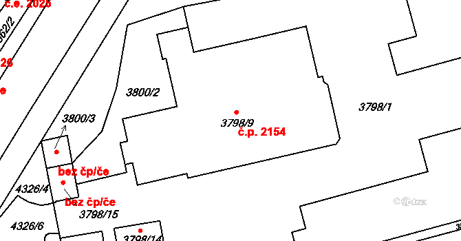 Teplice 2154 na parcele st. 3798/9 v KÚ Teplice, Katastrální mapa