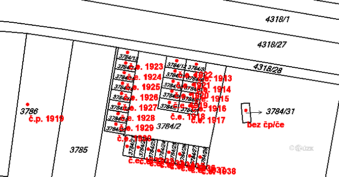Teplice 1920 na parcele st. 3784/10 v KÚ Teplice, Katastrální mapa