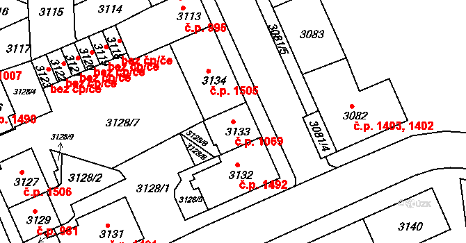 Sokolov 1069 na parcele st. 3133 v KÚ Sokolov, Katastrální mapa