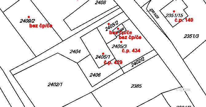 Hranice 429, Karviná na parcele st. 2405/1 v KÚ Karviná-město, Katastrální mapa