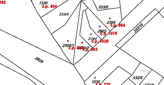 Kolín V 893, Kolín na parcele st. 2388/2 v KÚ Kolín, Katastrální mapa