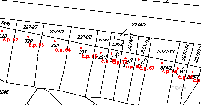 Pecínov 56, Nové Strašecí na parcele st. 332/1 v KÚ Nové Strašecí, Katastrální mapa