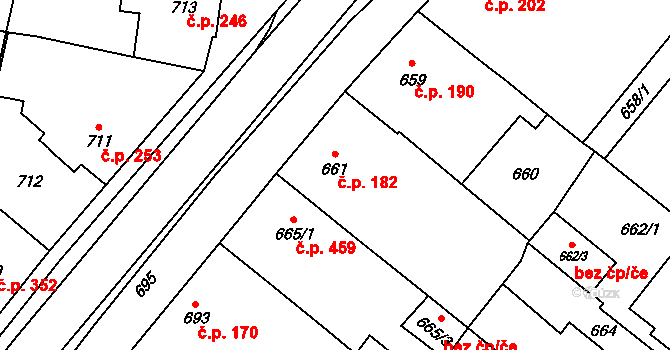 Suchdol nad Lužnicí 182 na parcele st. 661/4 v KÚ Suchdol nad Lužnicí, Katastrální mapa