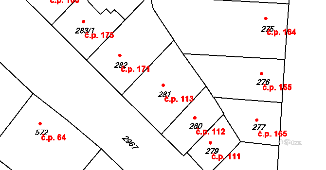Nusle 113, Praha na parcele st. 281 v KÚ Nusle, Katastrální mapa