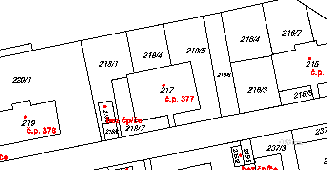 Košíře 377, Praha na parcele st. 217 v KÚ Košíře, Katastrální mapa