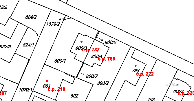 Čimice 788, Praha na parcele st. 800/4 v KÚ Čimice, Katastrální mapa