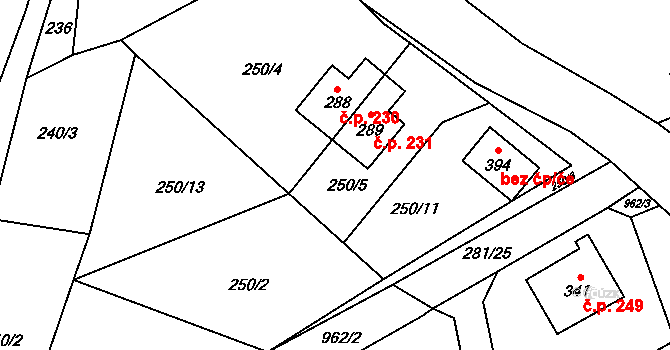Černý Důl 231 na parcele st. 289 v KÚ Černý Důl, Katastrální mapa