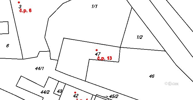 Oslí 13, Chrást na parcele st. 47 v KÚ Oslí, Katastrální mapa