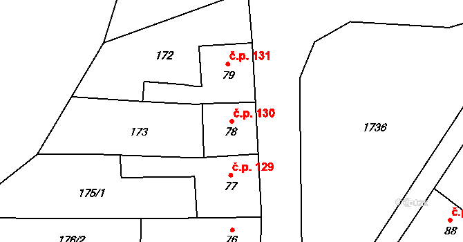 Pilníkov 130 na parcele st. 78 v KÚ Pilníkov I, Katastrální mapa