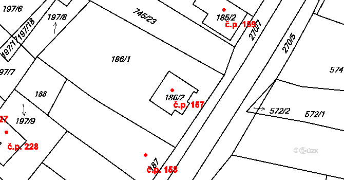 Jevišovka 157 na parcele st. 186/2 v KÚ Jevišovka, Katastrální mapa