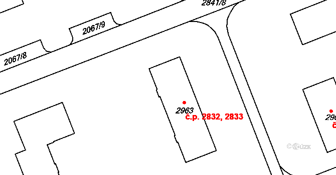 Hodonín 2832,2833 na parcele st. 2963 v KÚ Hodonín, Katastrální mapa