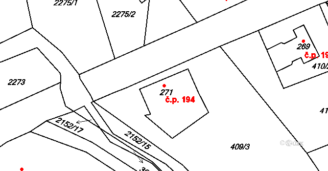 Oldřichov v Hájích 194 na parcele st. 271 v KÚ Oldřichov v Hájích, Katastrální mapa