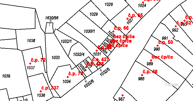 Teplické Předměstí 68, Bílina na parcele st. 1031 v KÚ Bílina, Katastrální mapa