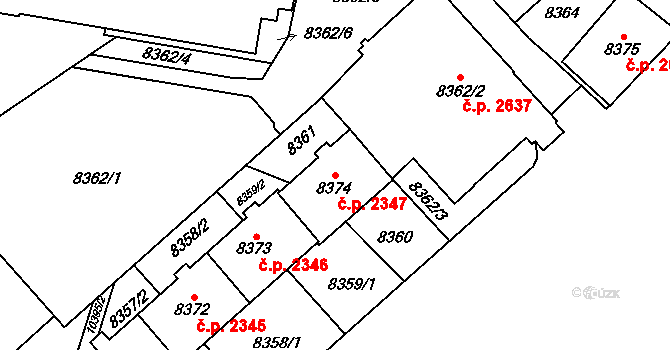 Jižní Předměstí 2347, Plzeň na parcele st. 8374 v KÚ Plzeň, Katastrální mapa