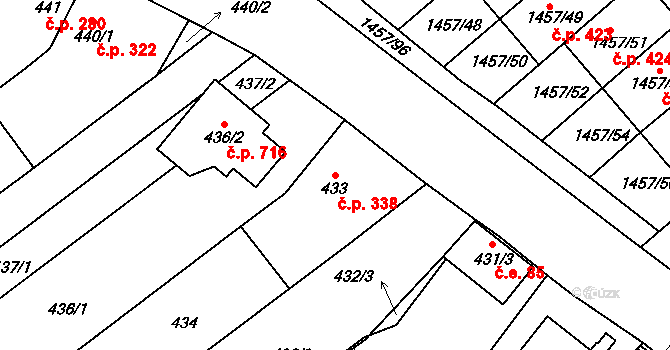 Troubsko 338 na parcele st. 433 v KÚ Troubsko, Katastrální mapa