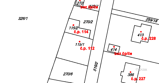 Kerhartice 112, Ústí nad Orlicí na parcele st. 115/1 v KÚ Kerhartice nad Orlicí, Katastrální mapa