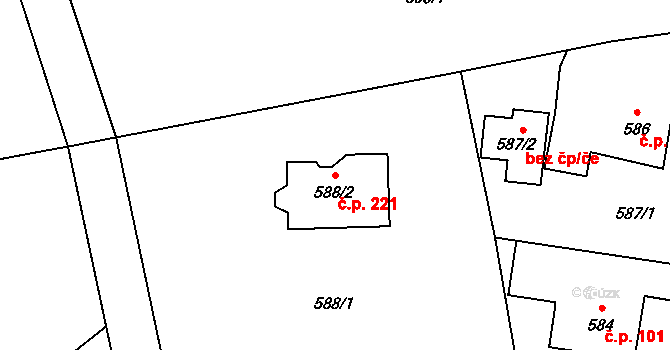 Pržno 221 na parcele st. 588/2 v KÚ Pržno, Katastrální mapa