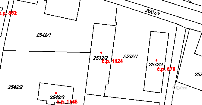Pod Cvilínem 1124, Krnov na parcele st. 2532/2 v KÚ Opavské Předměstí, Katastrální mapa