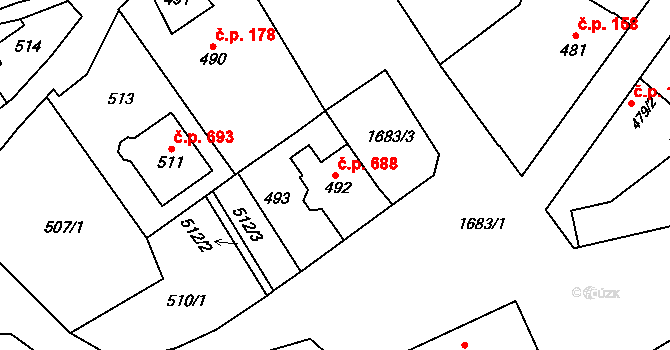 Opočno 688 na parcele st. 492 v KÚ Opočno pod Orlickými horami, Katastrální mapa