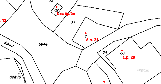Kruh 21, Doksy na parcele st. 7 v KÚ Kruh v Podbezdězí, Katastrální mapa