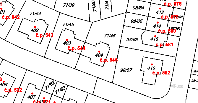 Bašť 545 na parcele st. 404 v KÚ Bašť, Katastrální mapa