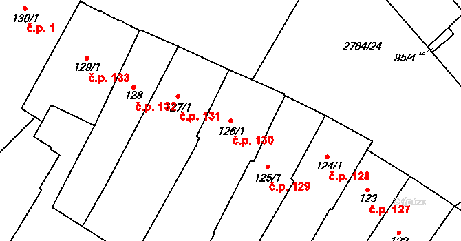 Střed 130, Rokycany na parcele st. 126/1 v KÚ Rokycany, Katastrální mapa