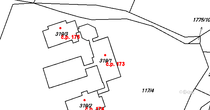 Rybnice 173 na parcele st. 319/1 v KÚ Rybnice u Kaznějova, Katastrální mapa