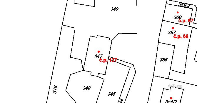 Moravský Kočov 127, Moravskoslezský Kočov na parcele st. 347 v KÚ Moravský Kočov, Katastrální mapa