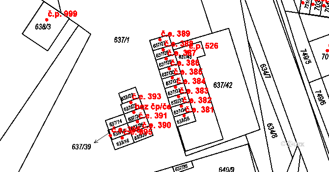 Bučovice 385 na parcele st. 637/31 v KÚ Bučovice, Katastrální mapa