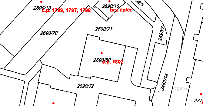 Benešov 1802 na parcele st. 2690/50 v KÚ Benešov u Prahy, Katastrální mapa