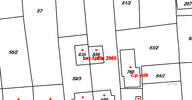 Louky 2960, Zlín na parcele st. 556 v KÚ Louky nad Dřevnicí, Katastrální mapa
