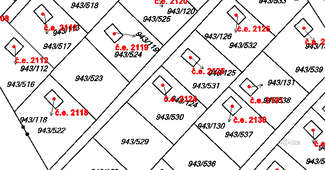 Velká Chuchle 2124, Praha na parcele st. 943/124 v KÚ Velká Chuchle, Katastrální mapa