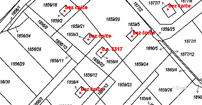 Pelhřimov 5317 na parcele st. 1859/4 v KÚ Pelhřimov, Katastrální mapa