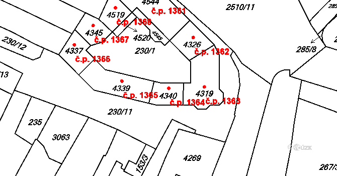 Kyjov 1364 na parcele st. 4340 v KÚ Kyjov, Katastrální mapa