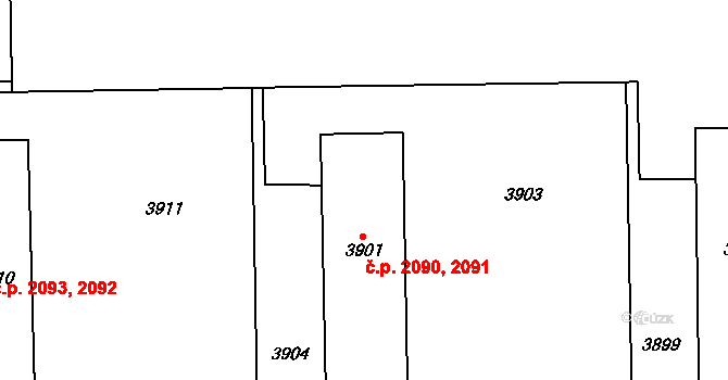 Žďár nad Sázavou 4 2090,2091, Žďár nad Sázavou na parcele st. 3901 v KÚ Město Žďár, Katastrální mapa