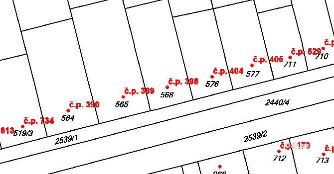 Tlumačov 398 na parcele st. 568 v KÚ Tlumačov na Moravě, Katastrální mapa